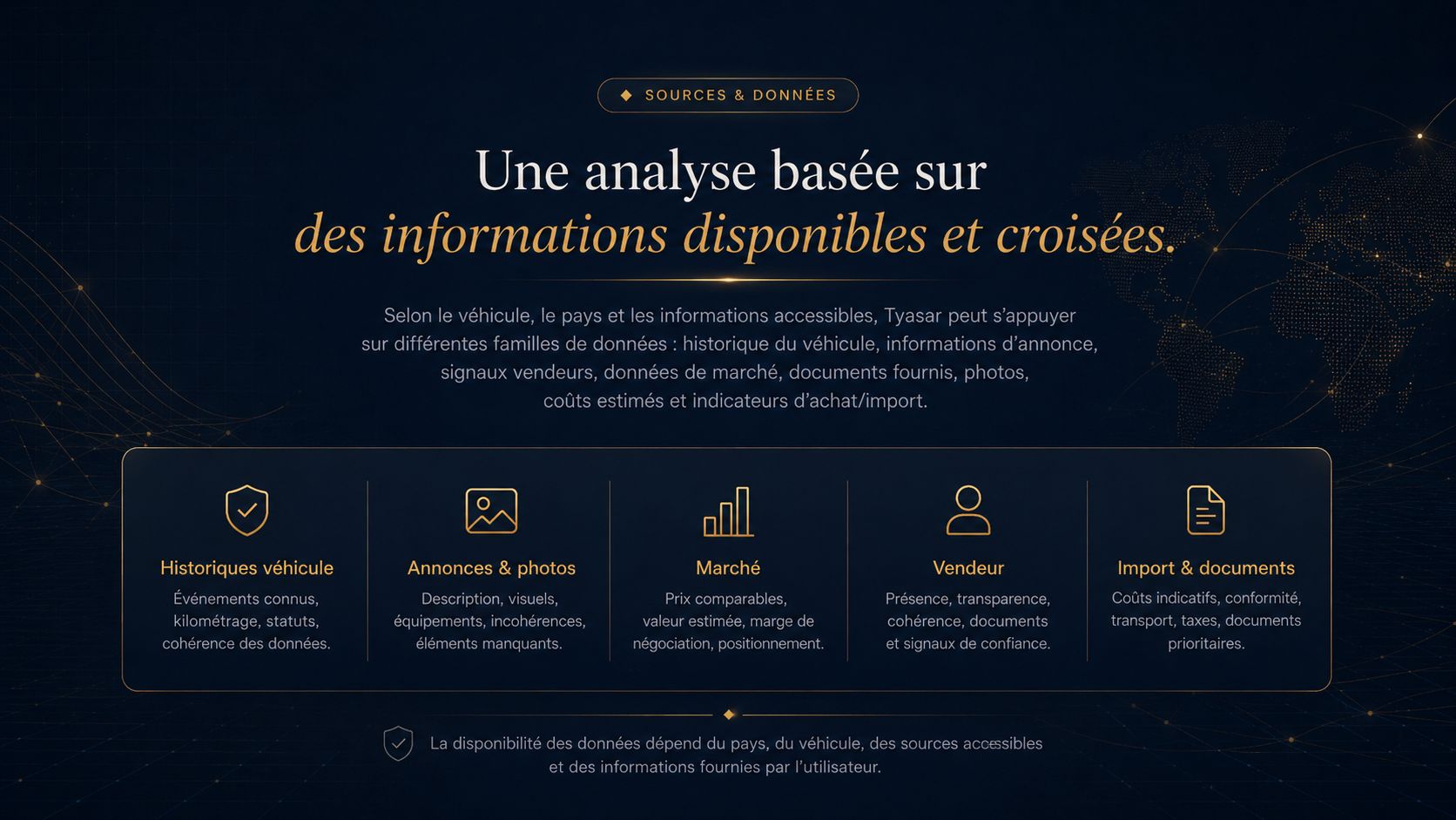 Sources et données utilisées pour l'analyse véhicule Tyasar